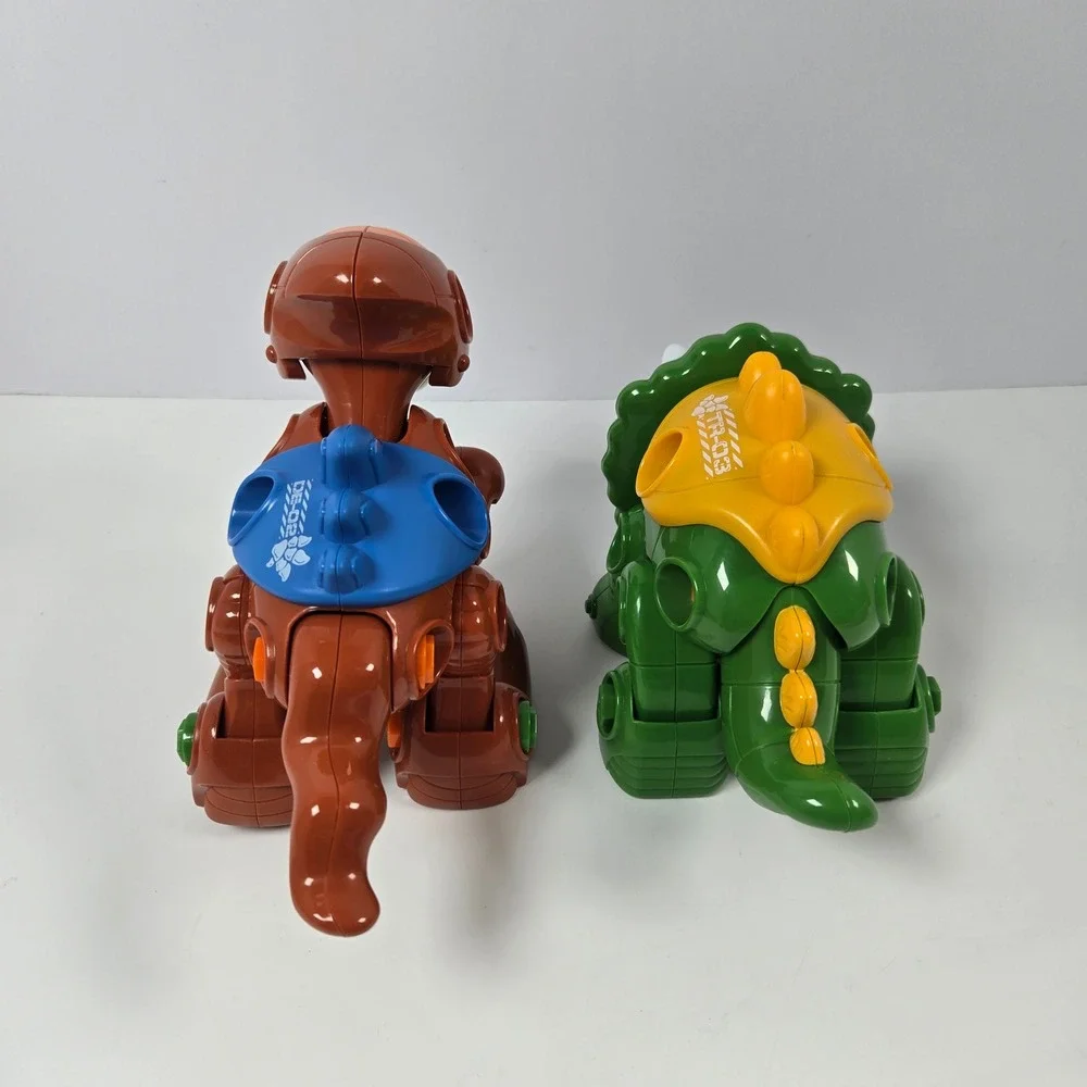 Take Apart Dinosaur Toys Set 2pc Brown Green STEM Building Drill Tool Blocks